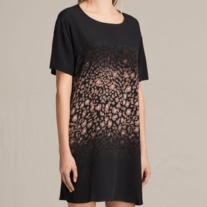 All Saints Cora Lyos Leopard Print 100% Silk Shirt Dress Short Sleeve sz Md
